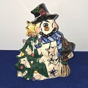 Blue Sky Snowman Candle Holder by Heather Goldminc